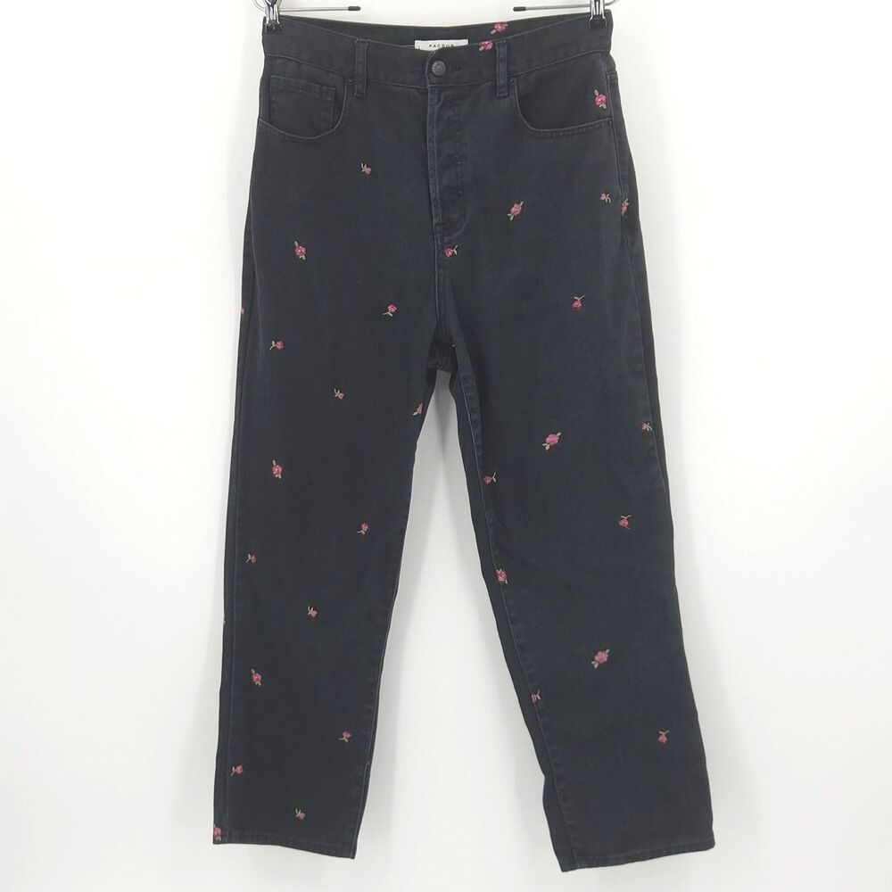 PacSun Rose Embroidered Straight Leg Jeans Womens Size 29 Black Coquette Rosette